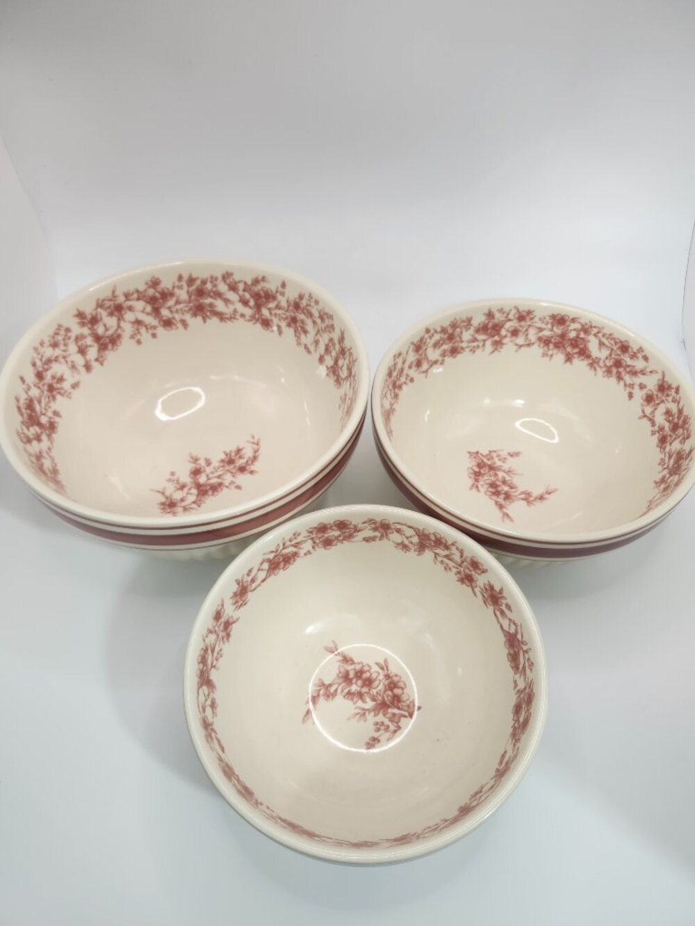 Vintage Cracker Barrel Red Transferware Set of 3 Nesting Bowls
